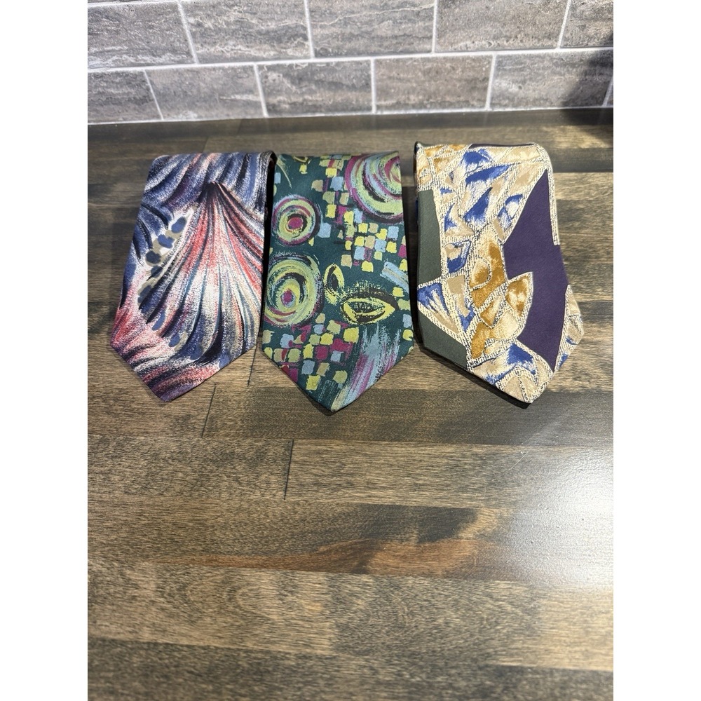Harve Bernard Pure Silk Vintage Patterned Tie Lot - Set Of 3